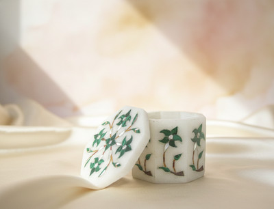 Handgefertigte Schmuckschatulle mit floralen Marmorintarsien | Malachit und P...