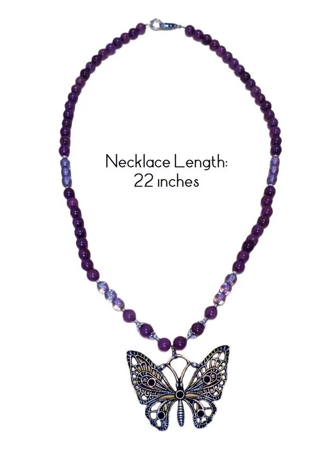 Collar Amatista Vintage - Collar Mariposa Plata - Collar Cuentas Amatista Foto 2 de 3