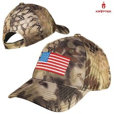 Kryptek Camouflage Strapback Hat Outdoor Cap American Flag Patch Adjustable