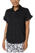 Belle by Kim Gravel Women's Packabelle Ruffle Slv Button Up Shirt Blk