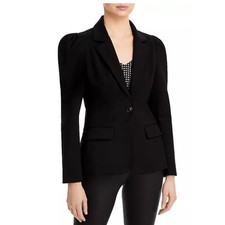 Women s Black Fitted Blazer Puff Shoulder Tailored Medium NWT