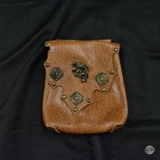 Medieval Renaissance LARP Cosplay Brown Leather Belt Pouch with Metal Clasp