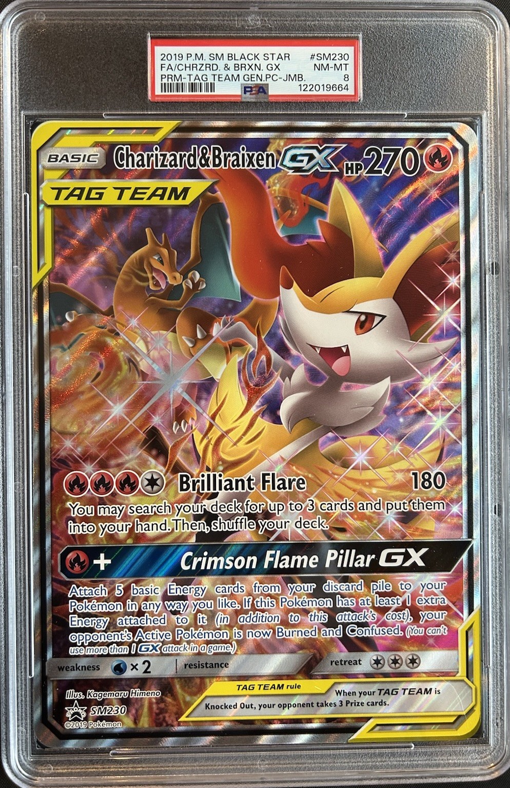 2019 Pokemon Charizard & Braixen GX Black Star Promo SM230 - PSA 8