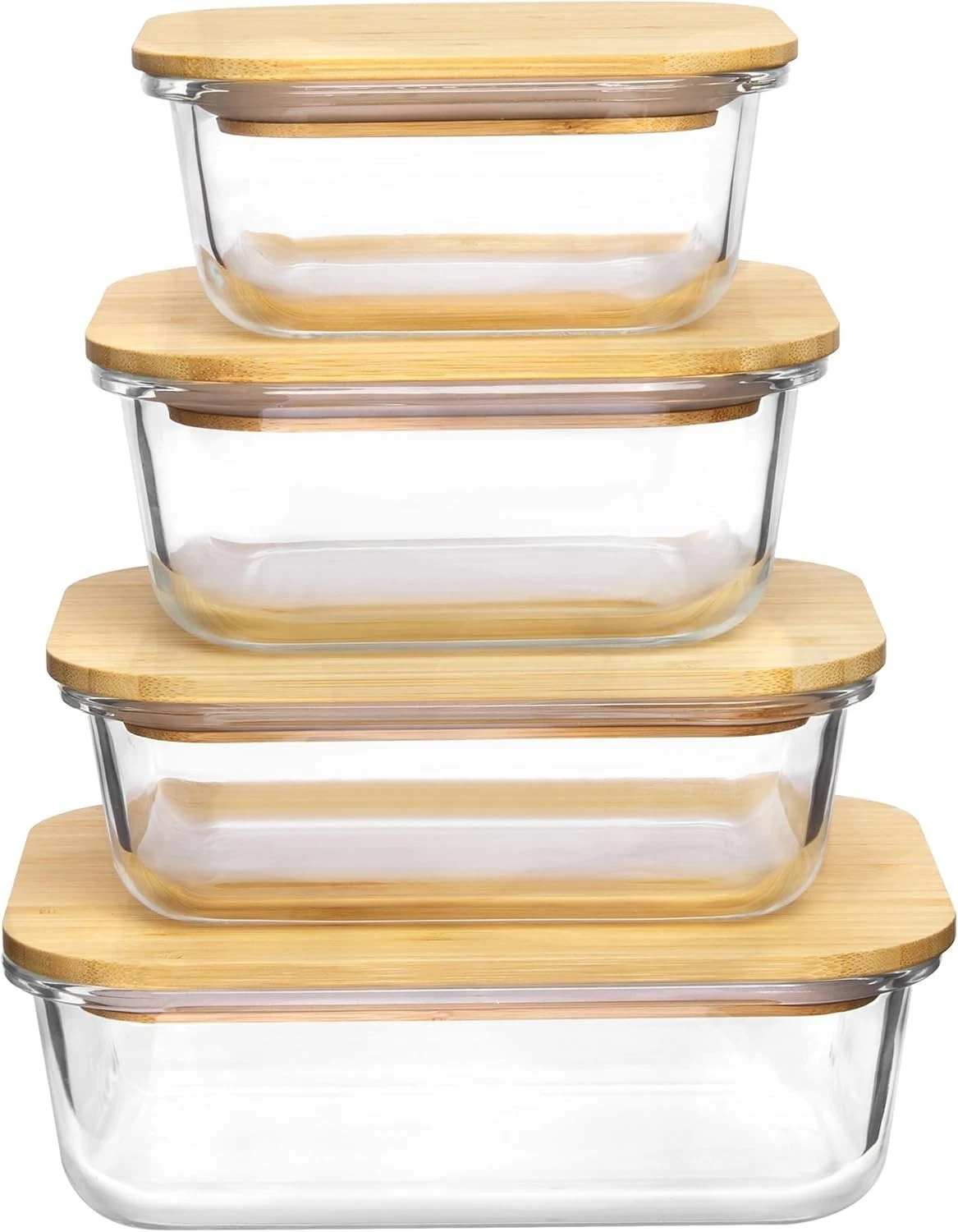 Glass Food Storage Containers W/Bamboo Lids 4 Pack Meal Prep Glass Containers