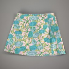VTG Lilly Pulitzer Wrap Skirt Sz 0 Blue Green Floral Seashell Reversible Beach