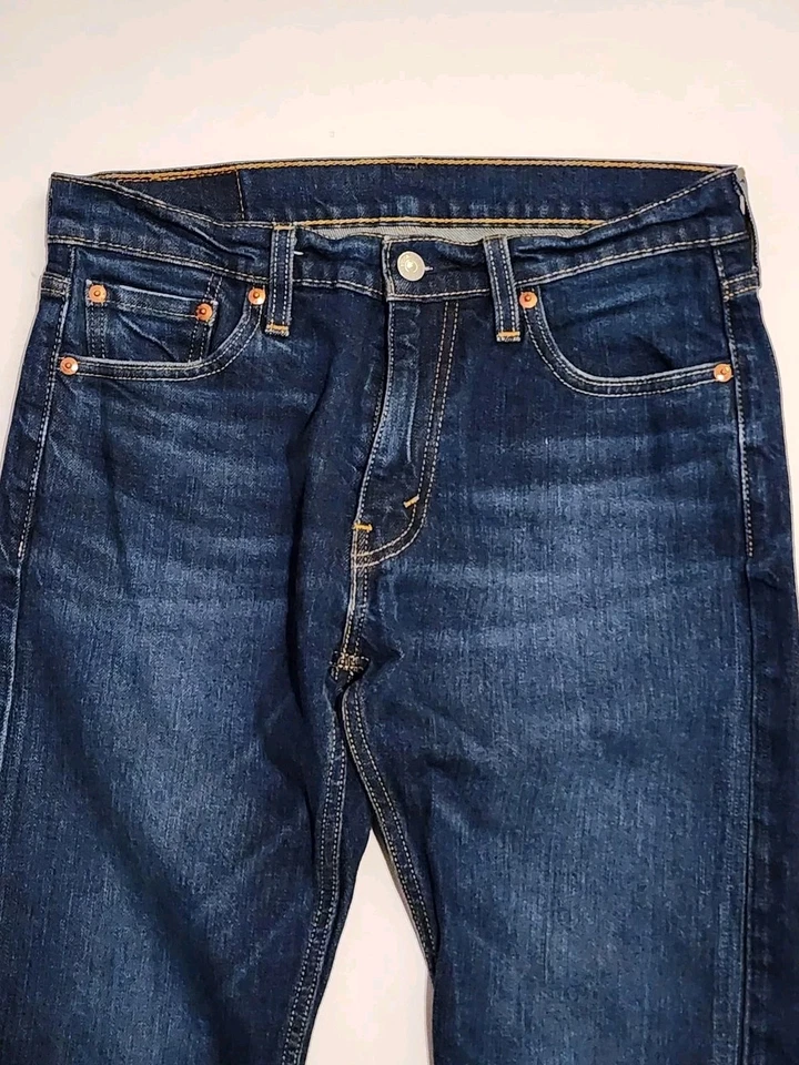 Pantalones de mezclilla Levi's 513 para hombre 30x28,5 azul algodón elástico calce ajustado pierna recta Foto 3 de 4