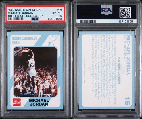 1989 NORTH CAROLINA COLLEGIATE CARD #16 MICHAEL JORDAN PSA 8
