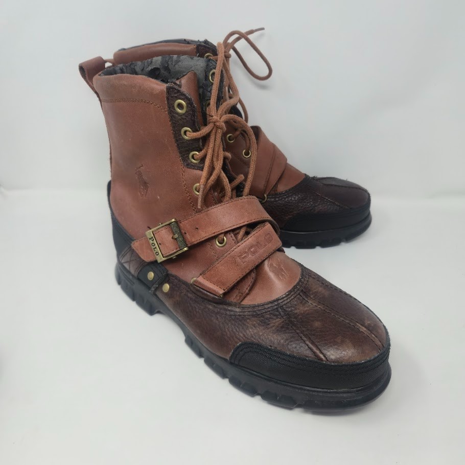 Polo Ralph Lauren Tavin Men's 12D Leather Shearling Buckle Duck Boots Brown image 2