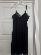 Vassarette Size 36 Black Nylon Full Slip Chemise Lace Trim Adj. Straps