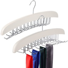 2 Pieces Tie Rack Tie Hanger 24 Hooks Wooden Tie Rack Hanger for Closet 360 D...