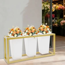 Flower Display Stand Metal Floral Showing Rack with 3 Buckets for Garden/Shop
