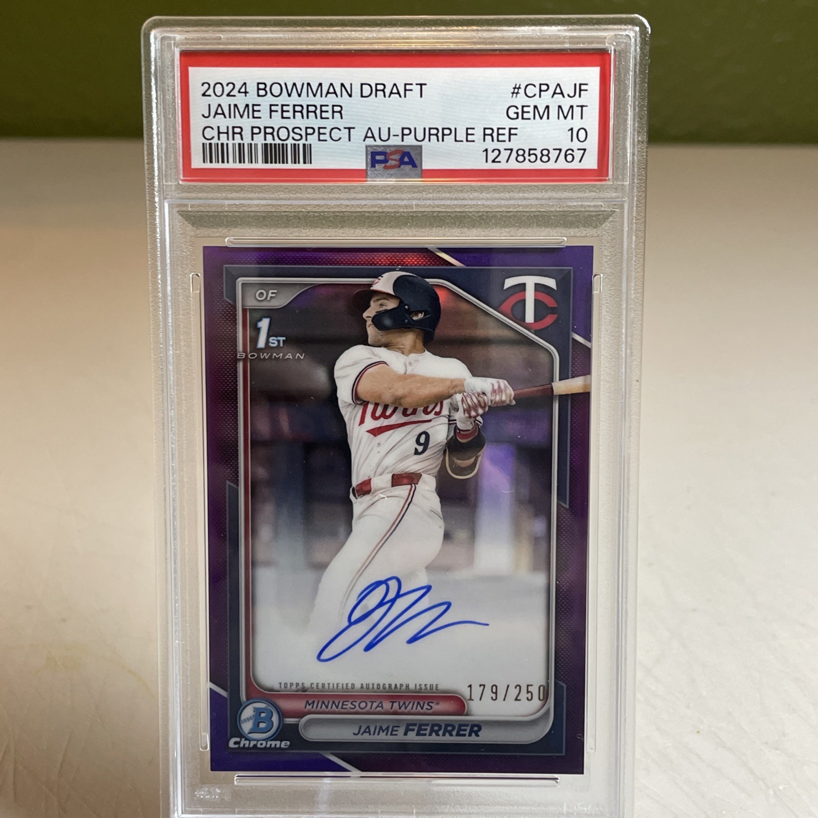 2024 Bowman Draft Jaime Ferrer Chrome Purple Refractor Auto /250 Psa 10!!!