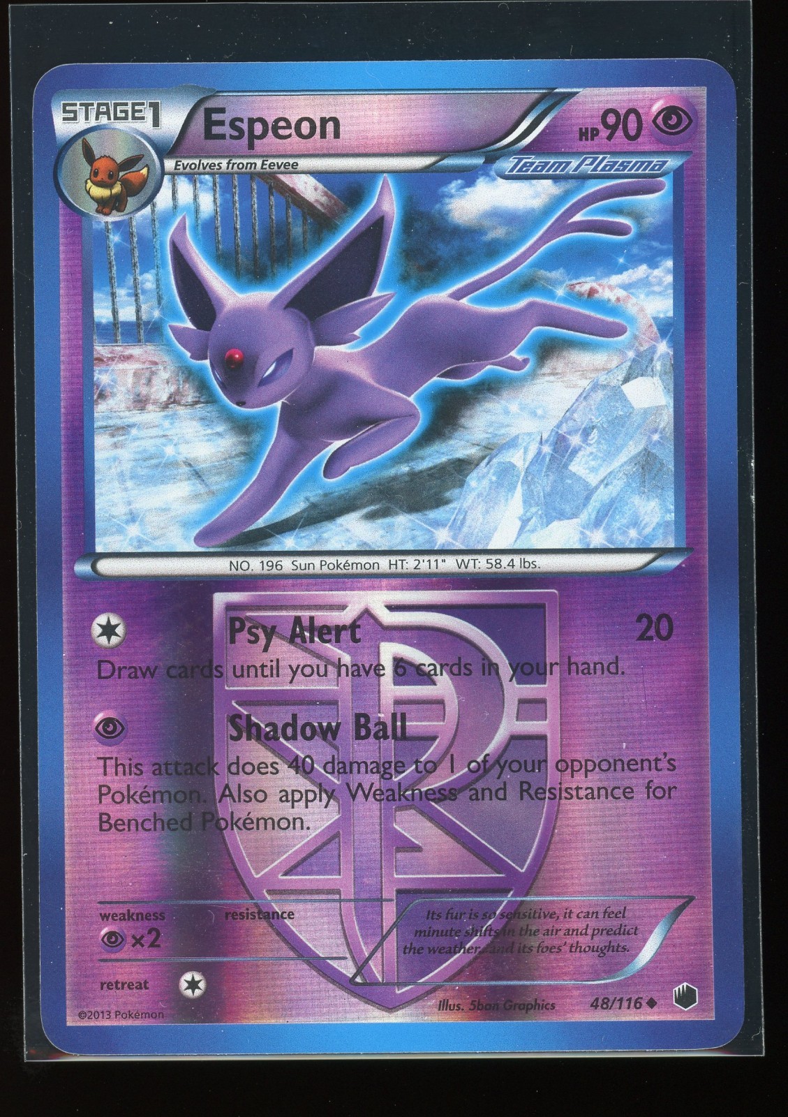 Pokemon 2013 Black & White Plasma Freeze Espeon Reverse Holo #48/116 LP