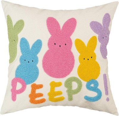 GEEORY Easter Embroidered Pastel Bunny Peeps Pillow Cover 18x18 Inch, Easter Dec