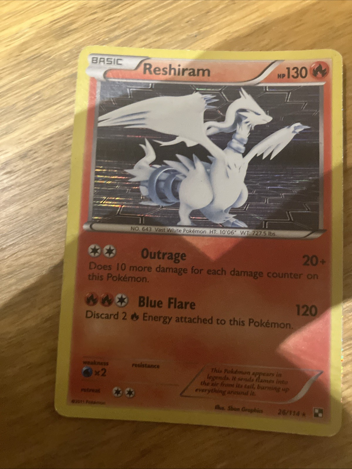 Pokémon TCG Reshiram 26/114 Holo Rare Black & White Base Set LP/ NM Pokemon Card