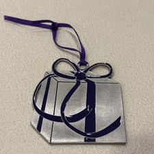 Vintage FedEx Express Metal Gift Box/Package Ornament Silver w/Purple Ribbon
