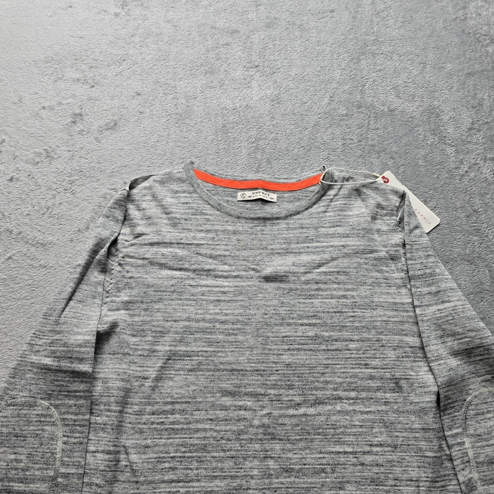 Esprit Original Para Hombre M Gris Jaspeado Manga Larga Codo Parche Informal Cuello Redondo Nuevo Foto 2 de 4