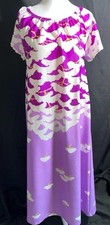 Vtg Hawaiian Maxi Dress Gown Long Kaftan Tree Magenta Purple Daisy Trim S M