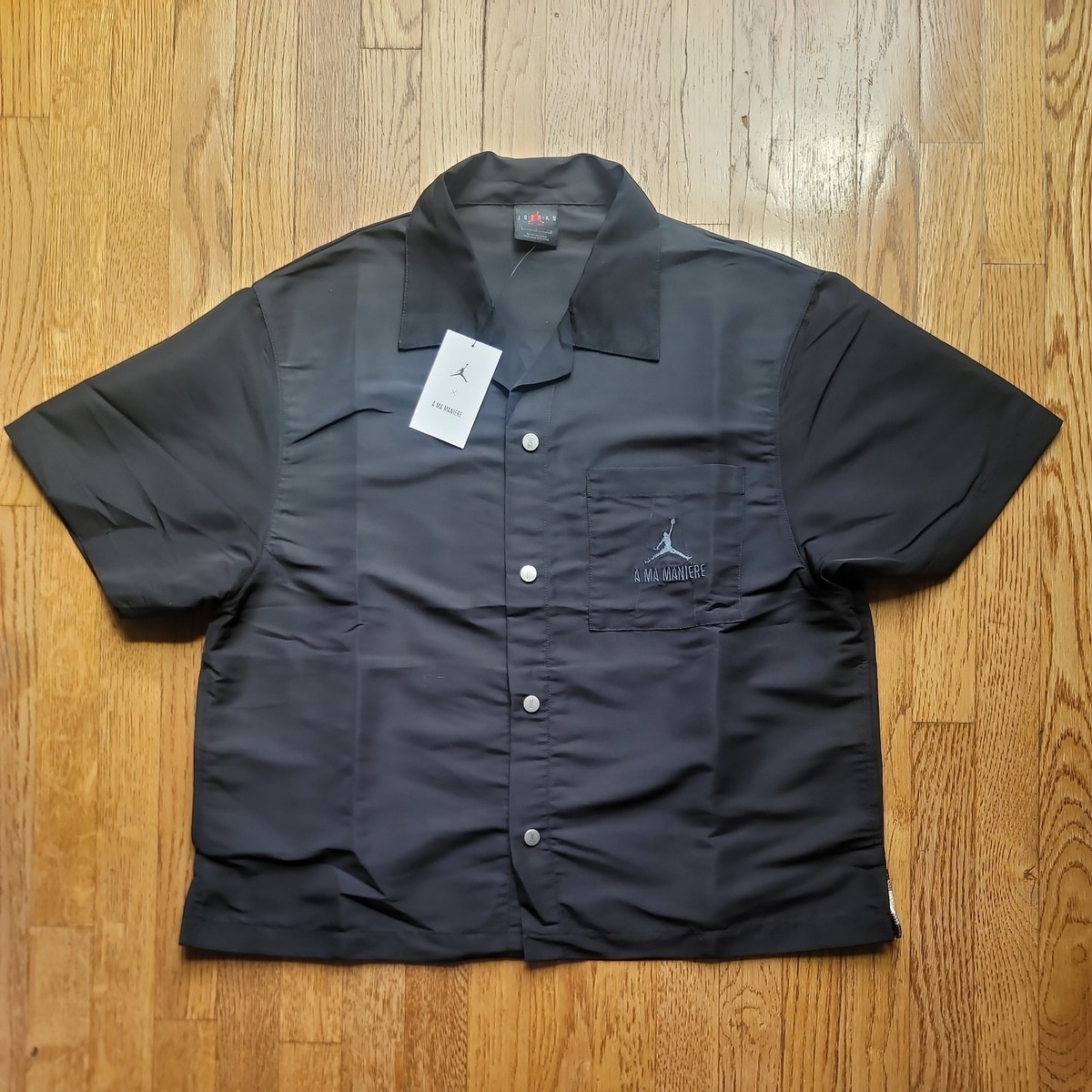 Jordan A Ma Maniere Satin Button Up Black Size L NWT | eBay