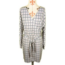Acalies Wrap Dress Houndstooth V-Neck Short Bell Sleeve Belted Women's M