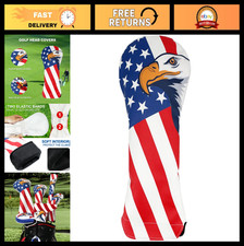 Golf Club Head Cover - Flag Eagle Design for Driver, Fairway, Hybrid - Fits Mo