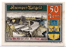 1921 Germany Krempe Notgeld 50 Pfennig Note (2502)