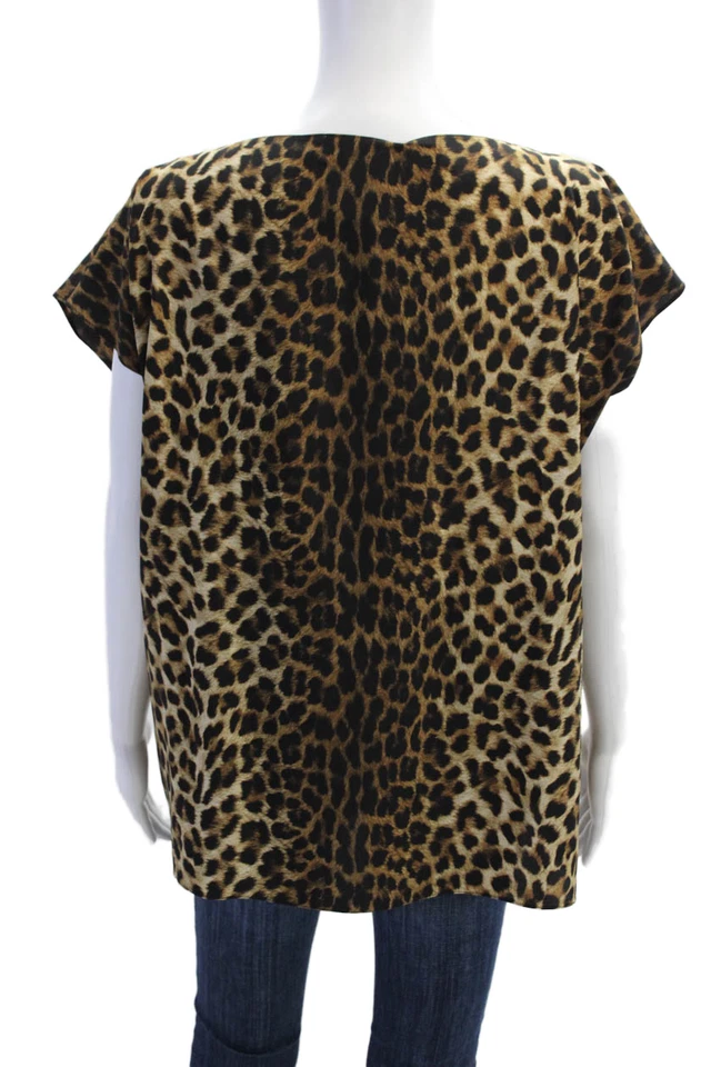 Top de seda estampado leopardo manga corta mujer Michael Kors Collection marrón pequeño Foto 3 de 4