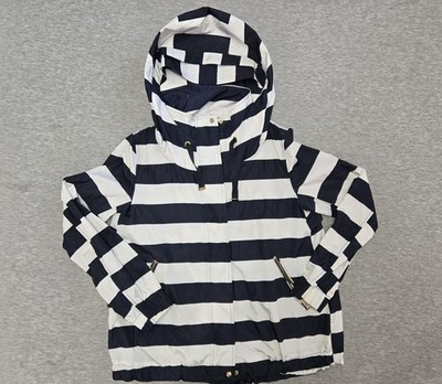 Zara Jacket Womens Medium Navy White Striped Hooded Gold Zip Basic Outerwear