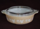 PYREX 471 Casserole w/Lid ~ 1 pt SANDALWOOD Ivy~ Strong Graphics ~ Flawed