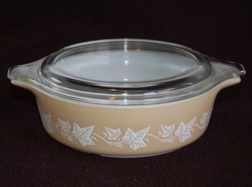 PYREX 471 Casserole w/Lid ~ 1 pt SANDALWOOD Ivy~ Strong Graphics ~ Flawed