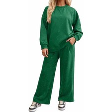 Green Speckled Two Piece Lounge Set Sweatshirt and Wide Leg Pants Tracksuit
