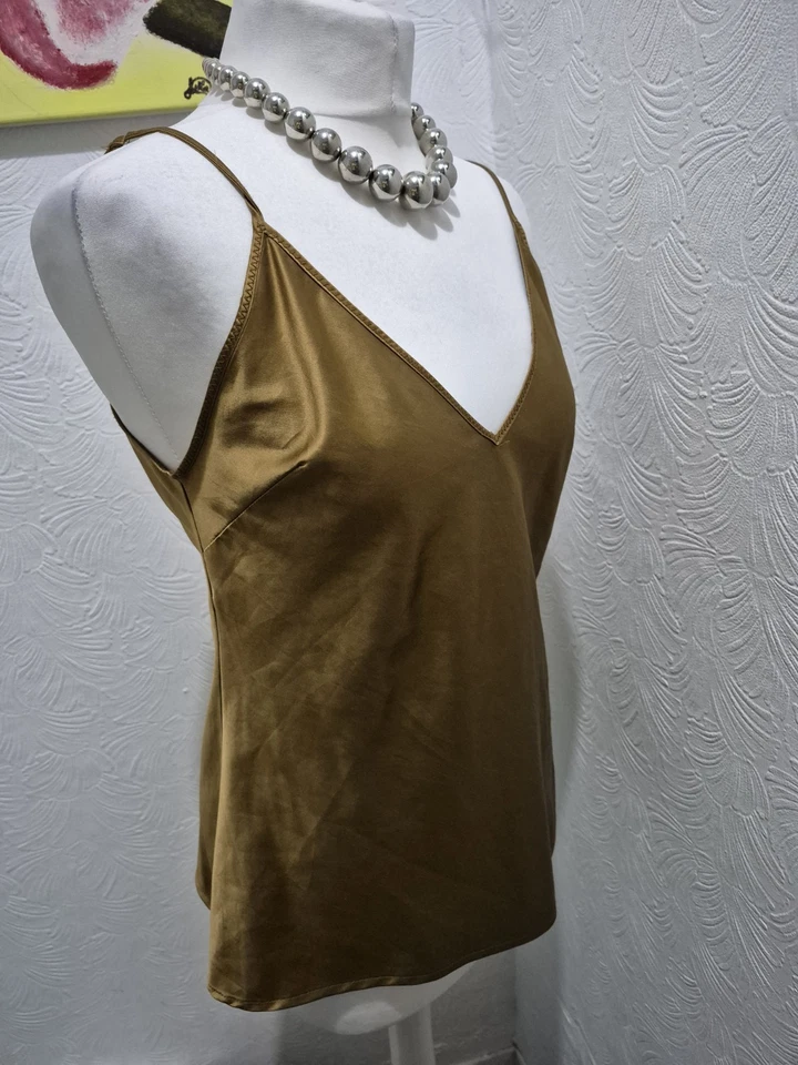 Zara satin gold top blouse size 12 40 strappy inner blouse party - Image 2 of 4