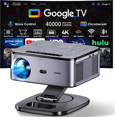 XIWBSY Google TV Smart Projektor mit WLAN und Bluetooth, 2000 ANSI Projektor 4K