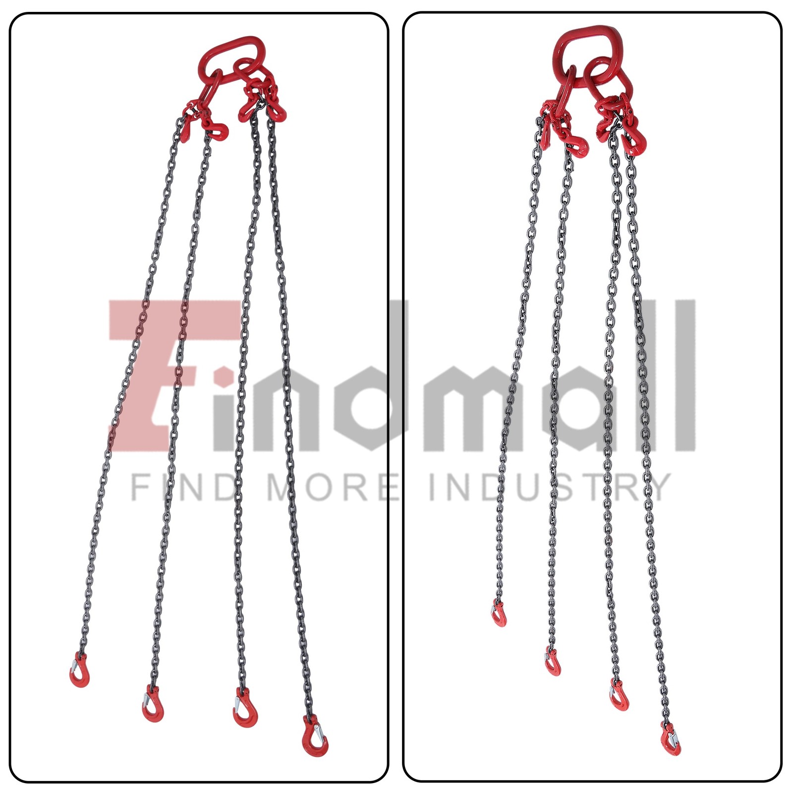 1/4inch 5Feet Chain Sling 4 Legs with Grab Hooks 3Tons/6600lbs Capacity G80 Red