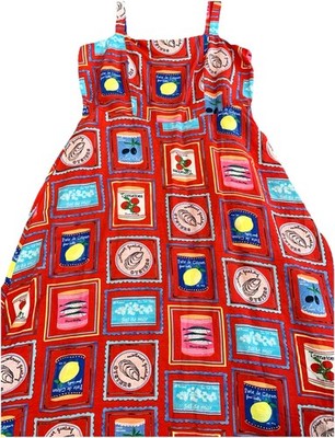 EUC Loft Can Print Linen Blend Red Midi Dress Sz. 8 Pockets Zip Italian  Grocery | eBay