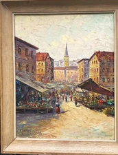 V. Andres (French, 20th C), VTG mid- 20th C Origin. Textured O/B "Paris", Signed