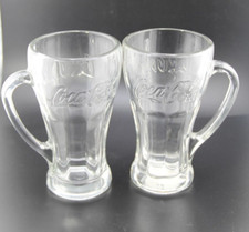 Two Vintage Libbey Clear Coca Cola Embossed Glasses with Handle Made in USA