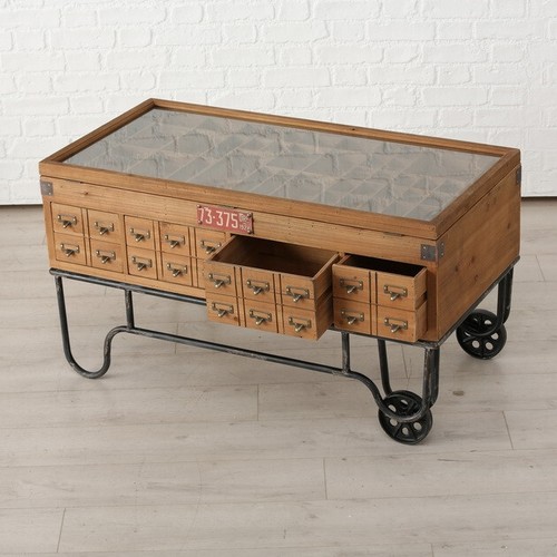 Couchtisch Kommode COLLECT Konsole Setzkasten Tisch auf Rollen Retro Vintage NEU - Bild 3 von 6