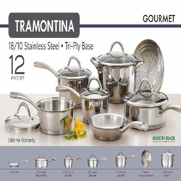 Tramontina 12 Piece Gourmet Stainless Steel Cookware Set Induction