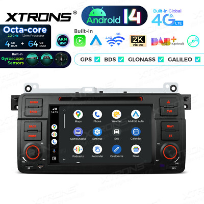 1 DIN 4G 64G Android 14 Octa Core Car Radio DSP 7'' GPS DVD WIFI for BMW 3er E46