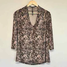 Viereck Snake Print Blouse Womens L Brown Black 3/4 Sleeve Stretch Mob Wife City