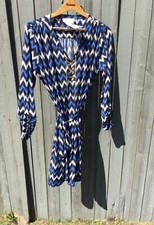 Michael Kors NWT Gold Logo Lace-Up Shirt Dress Chevron Print Blue/White SZ XL
