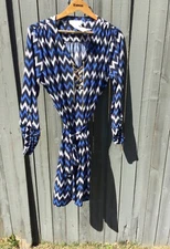 Michael Kors NWT Gold Logo Lace-Up Shirt Dress Chevron Print Blue/White SZ XL