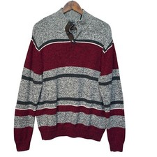 Chaps Men Pullover Sweater Size XL Red Gray Quarter Zip 100 Cotton Long Sleeve