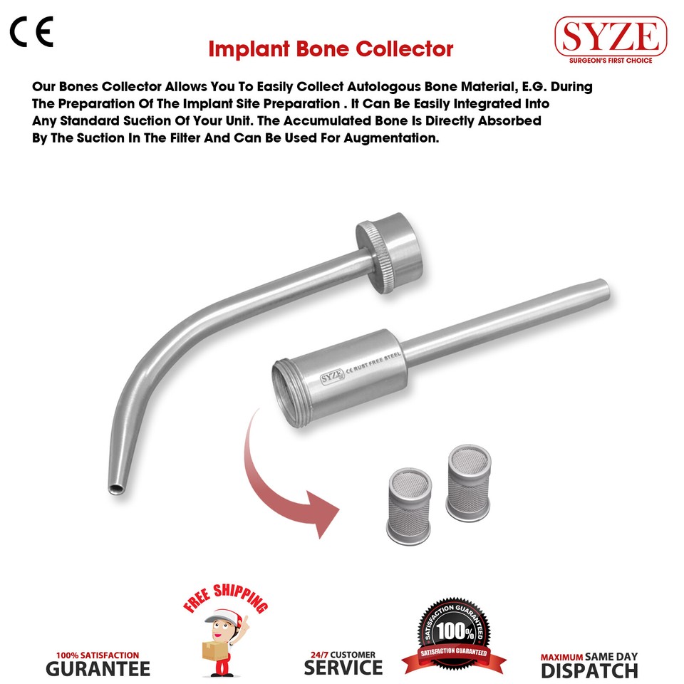 SYZE® Dental Implant Bone Collector & Scrapers Grafting Instruments Set ...