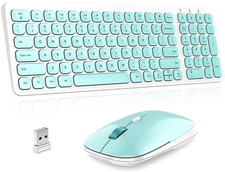 Wireless Keyboard Mouse Combo, cimetech Compact Full Size Wireless Aqua Green