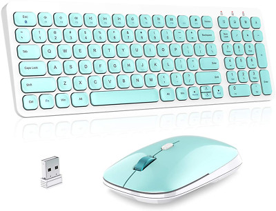 Wireless Keyboard Mouse Combo, cimetech Compact Full Size Wireless Aqua Green