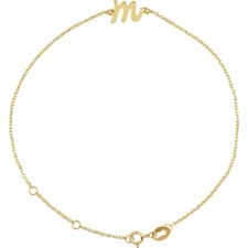 Genuine Solid 14K Yellow Gold Initial A-Z Adjustable 7.5" Chain Ladies Bracelet