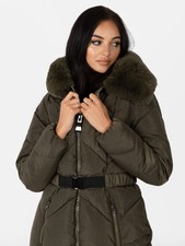 Lovedrobe Khaki Chevron Hooded Puffer Coat