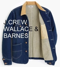 J.CREW barn jacket soft denim corduroy collar blue dark wash Wallace & Barnes